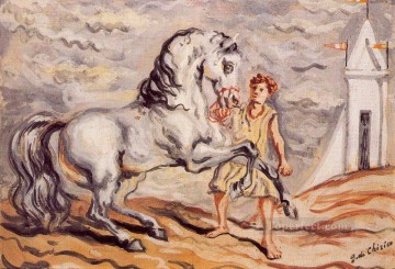 horse cats Painting - giorgio de chirico runaway horse with stableboy and pavilion